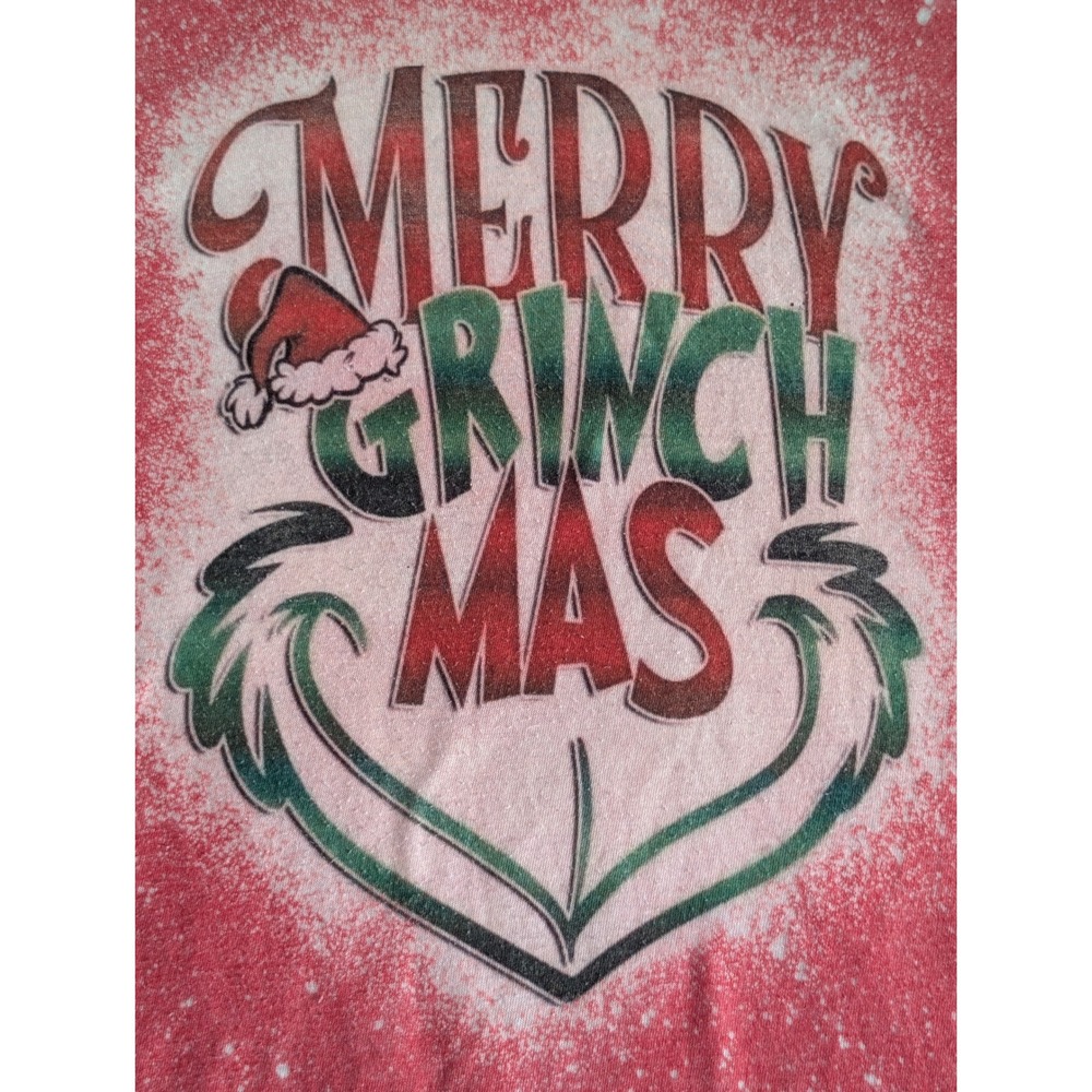 Gildan Softstyle Merry Grinchmas Bleached Splatter T-Shirt Red Heather Medium